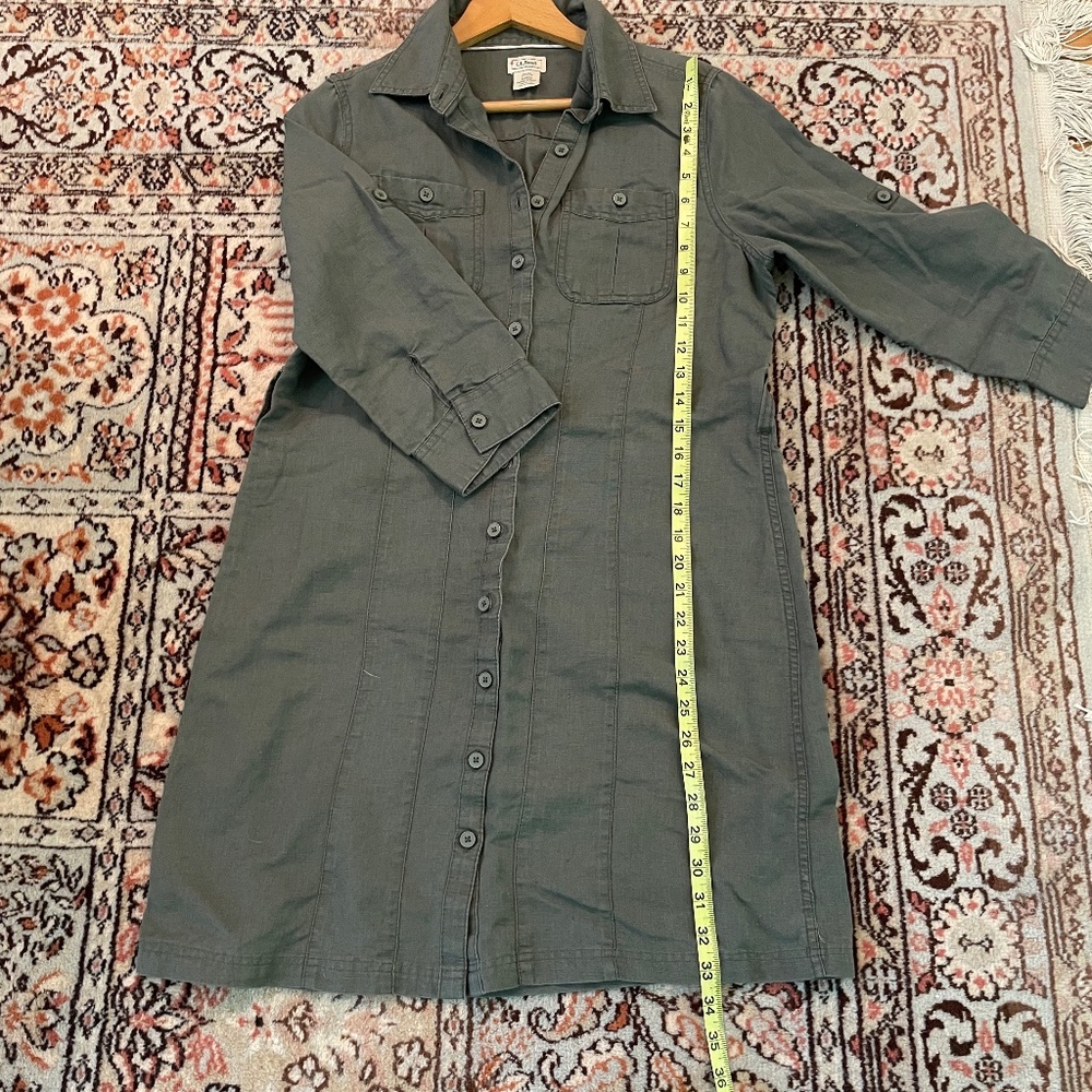 L.L.Bean Women’s Army Green Linen Cotton Shirt Dress Size Small